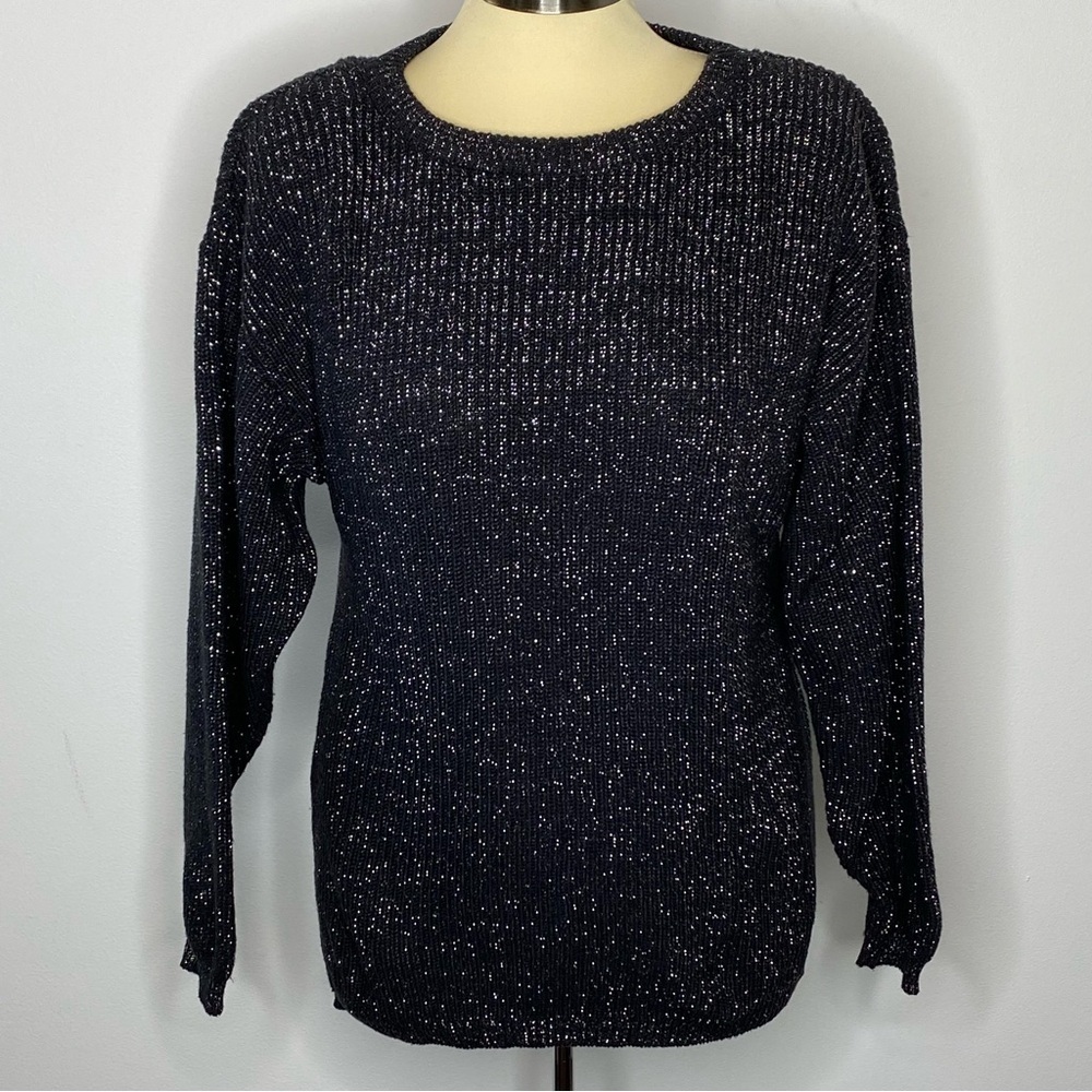 Pierre Cardin New York Vintage Black Metallic Crew Neck Sweater